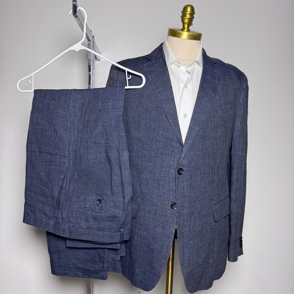 Banana Republic Suit Mens 40R 33W Blue Micro-stripe Modern Fit Linen Blend